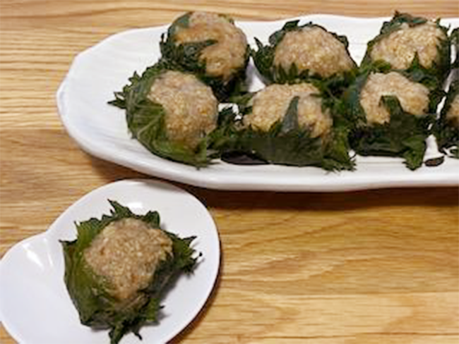 大葉で包んだシューマイ
